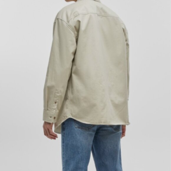 Mode of One Men's Relaxed-Fit Button-Down Twill Shirt Dark Ecru Size L - Picture 2 of 9